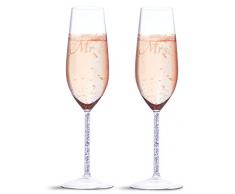 Lot de 2 flûtes à champagne pour mariage - Mr and Mrs Bride - Paire de flûtes gravées - 4,2 x 6,8 x 24 cm