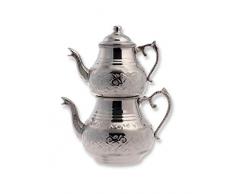 Théière traditionnelle turque faite à la main martelée Argenté