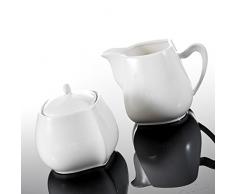 MALACASA, Série Elvira, Pot à Lait et Sucrier avec Couvercle Porcelaine, Pot à Crème Boîte à Sucre