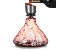 Cooko Carafe à Décanter, Aérateur de Carafe à Vin avec Couvercle Verseur, Carafe en Cristal Soufflé à la Main, Accessoires du Vin de Luxe Pour Cadeau (1500 ml)