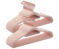 SONGMICS Cintres en Velours, Lot de 50, Antidérapants, avec Crochets Rose Gold Pivotants, 0,6 cm d’Épaisseur, 45 cm de Longueur pour Manteaux, Robes, Pantalons, Cravates, Rose CRF21PK50