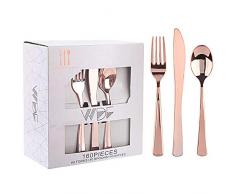 Lot de 160 couverts en plastiques robustes coloris or rose par WDF - Comprend 80 fourchettes, 40 cuillères et 40 couteaux, plastique, rose gold