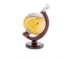 Carafe à whisky en forme de globe - Carafe avec fermeture étanche - Bouteille avec gravure d'une carte du monde avec bateau - Carafe à whisky en verre à décanter - Fabriquée main - Volume : 650 ml