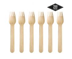 200 Premium Fourchettes Jetables En Bois, Couverts en Bois - Solide, Biodégradable, Compostable, 100% Naturel - Alternative Élégant au Plastique| Dessert Barbecue Pique-niques Anniversaires Fêtes.
