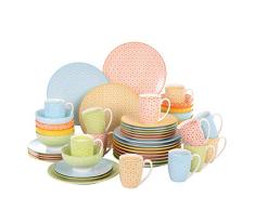 vancasso, série Natsuki, Service de Table, 48 pièces, pour 12 Personnes, Style Japonais, 4 Couleurs, en Porcelaine, Tasse, Assiette Plate, Assiette à Dessert, Bol céréal