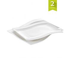 MALACASA 2pcs Assiette Plate Plat Hors-DOeuvre Dessert Rectangulaire en Porcelaine Service de Table, 33,5 * 22,5 * 2,5cm&28 * 19,5 * 2,5cm, Blanc