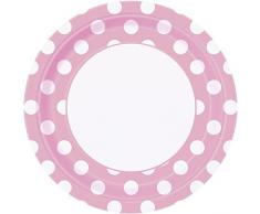Unique Party - 37975 - Paquet de 8 Assiettes - Carton à Pois - 23 cm - Rose Pastel