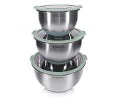 Navaris 3X Bol INOX avec Couvercle - 3X Saladier en Acier Inoxydable avec Poignées - 3 Tailles Différentes - Boîte pour Conservation des Aliments