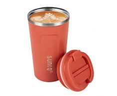 SUNTQ Tasse à café réutilisable Tasse de voyage en acier inoxydable avec couvercle étanche - Isolée par un vide à double paroi - Tasses écologiques pour boissons chaudes et froides, 13oz/380ml, Orange