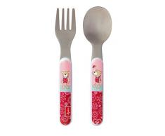 sigikid, 24856 Enfant Fille Couverts de Table Fourchette + Cuillère, Inox et Plastique ABS, Bellarella Rose, 14 cm