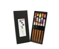 Exzact CS05 Ensemble de baguettes - 5 paires de baguettes en bambou naturel réutilisables