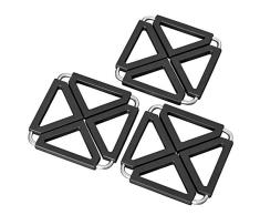 Oishii Heatmater - Lot de 3 Dessous de Plat Extensible en Silicone et Inox, Carré, Noir