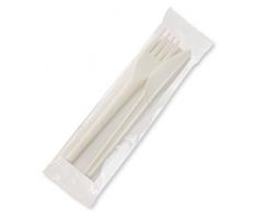 BIOZOYG Couverts jetables biologiques en Plastique, Fourchette Couteau Serviette I Couverts compostables CPLA Couverts biodégradables I 250x Fourchette et Couteau en Plastique avec Serviette