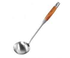 Newness Louche à Soupe, 35.9 cm Louche Cuillère à Soupe en 304 Acier Inoxydable, Louche Pochon avec Poignée en Bois, Cuillère de Cuisson pour la Cuisine
