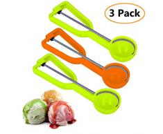 ANDERK Paquet de 3 Cuillère à Glace Boules Cuillère à Crème Glace avec déclencheur Ice Cream Scoop Cookie Cuillère à Melon Multi-Fonction pour crème glacée et Fruits