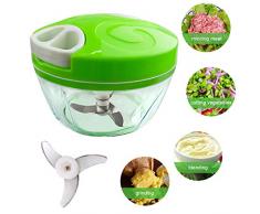 Mini hachoir manuel à decoupe légumes oignon 520 ML avec 3 lames incurvées en acier inoxydable, Hachoir a viande/mélangeur/oignon/salade/gingembre/fruit/herbe/hachoir dail avec le mixeur