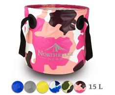 Seau pliable, cuvette pliante 15 L | pour le camping, la pêche, les randonnées, la plage et le jardin | utilisable comme bac pliable pour laver le linge et la vaisselle ou comme bac a eau