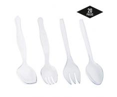 20 Premium Couverts à Salade en Plastique,22 cm - Jetables, Réutilisables et Durables - 100% Qualité Alimentaire - Fourchettes à Salade et Cuillères à Salade| Fêtes, Noël, événements de Restauration.