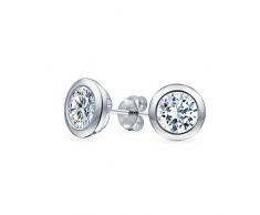 1CT Coupe Brillante Ronde Lunette Zirconiums Solitaire CZ Martini Clous Et Puces DOreille Argent Sterling Femme Ados