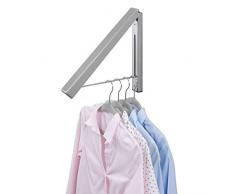 mDesign barre de penderie escamotable pour la buanderie – tringle à vêtements pliable en métal pour le nettoyage chimique – portant pour vêtements mural – gris