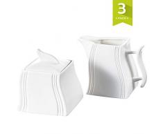 MALACASA Pot à Lait + Sucrier avec Couvercle en Porcelaine, Pots à Crème Cremier Boîte à Sure, 12 * 6,5 * 9,5cm&9 * 8 * 10cm Service à Café Art de Table Petit Déjeuner Céramique