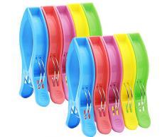 IPOW 10 Pcs Jumbo Pinces à Serviette de Plage pour Transat, Grosse Pince à Linge en Plastique, Durables Clips Multicolores pour Serviette de Toilettes, Couettes, Draps de Bain, Couverture, Vêtements