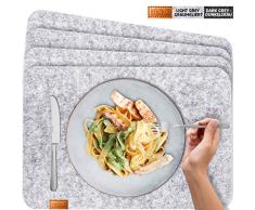 Miqio® - Set de Table Design Feutre et Cuir Lavable. 4 sous-Assiettes. Napperons Premium (Gris Chiné)