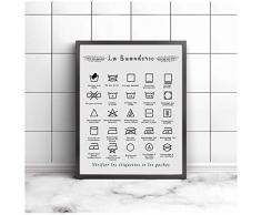 Français symbole de blanchisserie signe impressions noir et blanc affiche murale Art photo toile peinture buanderie décor-50x70 cm-pas de cadre