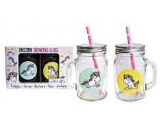 Lot de verres/bocaux licorne avec couvercles et pailles - 500 ml Set a