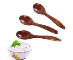JUNGEN 3PCS Cuillères Petites à Café Thé Cuillères à Expresso Bois Cuillère à Dessert 14cm Cuillère de Table Cuillère à soupe