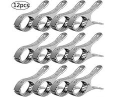 Pinces à Linge en Acier Inoxydable, BETOY 12 pcs Pinces Grand épingle à Linge Anti-Dérapantes Brise-Vent Durable pour Serviette de Plage Vêtements Couette Serviette de Bain