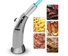 MelkTemn Chalumeau de Cuisine Professionnel, Brûleur à gaz Butane ,Chalumeau de cuisine rechargeable au butane Ajustable et portatif Verrou de sécurité pour Crème Brulée Cuisson Barbecue BBQ