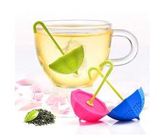 Sachet de Thé Infuseur Lot de 3 Coloré véritable en silicone premium Parapluie réutilisable Boule à thé Infuseur Passoire Ensemble de position pour courroie Feuilles & Herbal