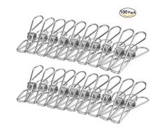 Ruesious Pinces à Linge INOX 100 pièces 60mm Pinces incassables Inusable ne Rouille Pas Pinces(6 cm)