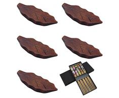 KingYH 5 Pairs Baguettes en Bambou Chinois Japonais Baguettes avec Feuilles Support Réutilisables Lavables en Machine