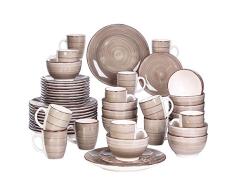 vancasso, Série Bella, Service Vaiselle Complet en Porcelaine, Assiettes 48 Pièces 12 Personnes, Faïence Style Vintage Rustique