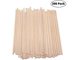 Tige en Bois (200 pièces) - 18cm x 5mm Naturel Rondes Baguettes en Bois - Goujons en Bois pour Créatifs Artisanat Travail et Décorations - Bâtonnets dArtisanat pour Les projets pour Enfants