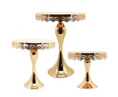 Présentoir à gâteau en cristal doré galvanoplastie effet miroir - Mariage, table de fête, table de bonbons, bar, décoration, verre, blanc, 3 pieces set