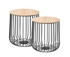 IDIMEX Lot de 2 Tables dappoint ERRANO Tables à café Tables Basses Rondes Bouts de canapé Design Vintage Industriel, Rangement Panier en métal avec Plateau Amovible en MDF décor Bois Naturel