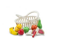 New Classic Toys - 10588 - Jeu Dimitation - Cuisine - Fruits À Découper - Panier En Bois - 9 Pièces