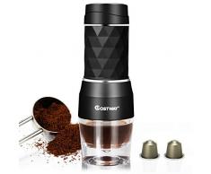 Costway Machine à Expresso Portable,Machine à Café Manuelle en Acier Inxydable+PP avec 2 en 1 : Capsules et Café Moulu,80ML de Réservoir d’Eau 7,2 x 7,2 x 20CM Noir