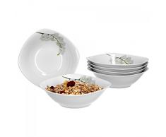 Van Well Vanda Orchidée Blanche Lot de 6 Bol à céréales, bol à soupe Petit Bol, Ø 14,3 cm, 300 ml, décor floral, Porcelaine de Marques élégante