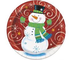 Unique Party Tourbillon Carré 23 cm Bonhomme de Neige de Noël Assiettes, Lot de 8
