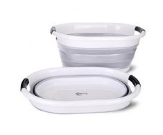 Panier à linge Premium, pliable et imperméable | XXL avec 76 litres de volume | Dimensions (L x l x H) 62,5 x 45,0 x 27,0 cm (H: 6,5 cm pliable) | Buanderie (gris)