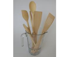 Tuuli Kitchen Ensemble de Ustensiles Cuisine Bois de hêtre (6x Cuillère de cuisine 18cm-35cm, Cuillère à miel, 2x Spatule)