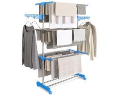 IDMarket - Séchoir à Linge INOX Maxima Bleu étendoir Pliable H.145 cm