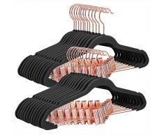 SONGMICS Lot de 24 Cintres en Velours, Longueur 42,5 cm, Pinces Amovibles en Rose Gold, Anti-Glisse, Gain de Place, Modèle Adulte pour Costumes, Manteaux, Hauts à Bretelles, Noir CRF14BK24
