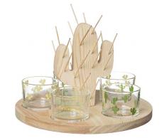 LATELIER APÉRO 39-1K-068 Set Pics apéritif et coupelles Cactus Beige Transparent et Vert Bois et Verre 40 brochettes 5 coupelles et Leurs Support et Plateau D25 x H16,5 cm