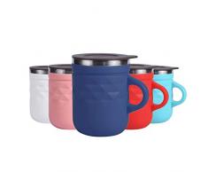 Tasse à Café Isotherme, Mug transportable avec Poignée et Couvercle, en Acier Inoxydable, Gobelet de Voyage, sans BPA 400ml - Violet foncé Losange