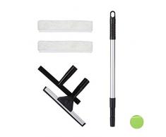 Relaxdays 10025056_46 Jeu de 5 pièces nettoyeur, professionnels, Raclette fenêtre Vitre avec bâton télescopique,noir, PP, métal, One size